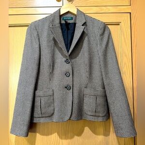 Vintage Lauren Ralph Lauren Wool Short Jacket Pleated Detail Houndstooth Lined